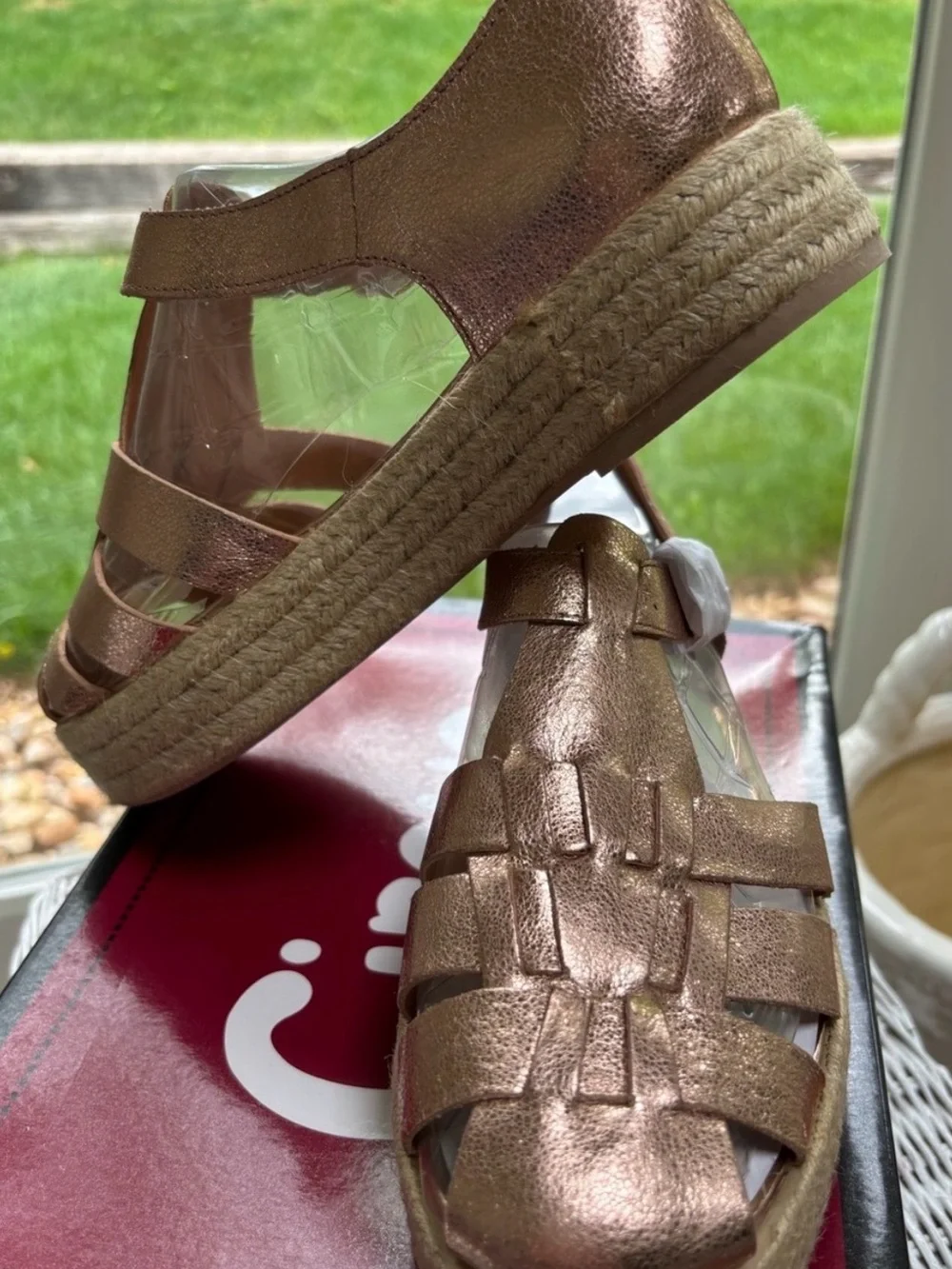 Sam Edelman Metallic Rose Gold Woven Espadrille Platform Sandals